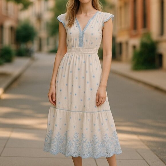 Rachel Zoe Dresses & Skirts - Rachel Zoe Floral Blue White Embroidered Maxi Deess